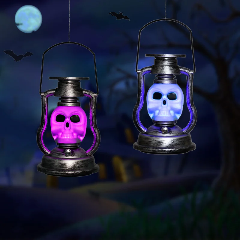Lampu Minyak Tengkorak Labu Kuda Penyangga Horor Lentera Gantung Hantu untuk Dekorasi Halloween Lampu LED Rumah Hadiah Pesta Bar Liburan D75