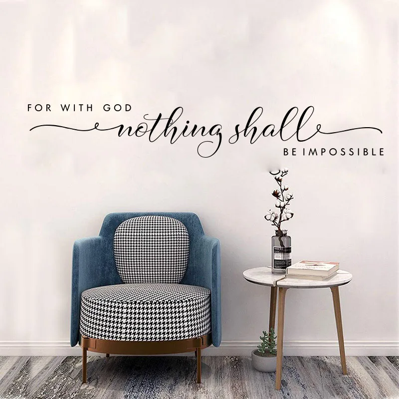 God Nothing Shall Be Impossible Christian Wall Sticker Living Room Lord Jesus Religion Inspirational Quote Wall Decal Bedroom