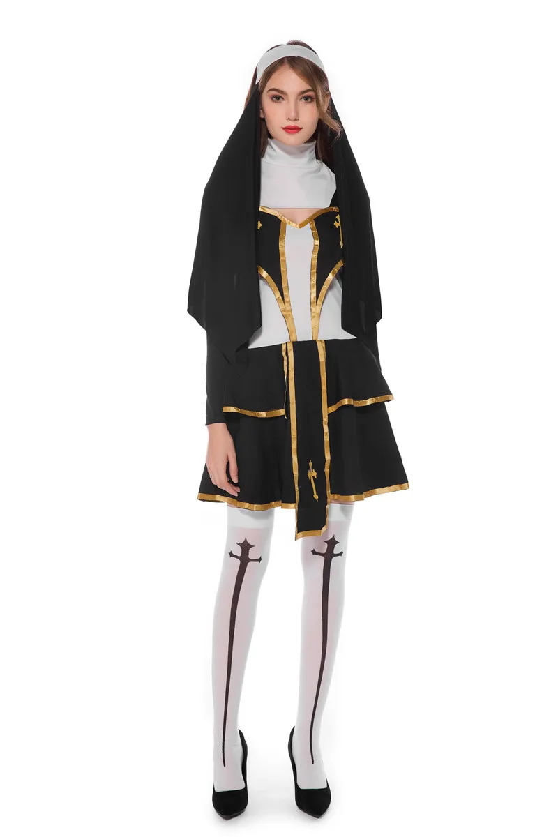 Sexy Virgin Mary Nun Costume Adult Women Halloween Fantasia Party Cosplay Nun Uniform Suit