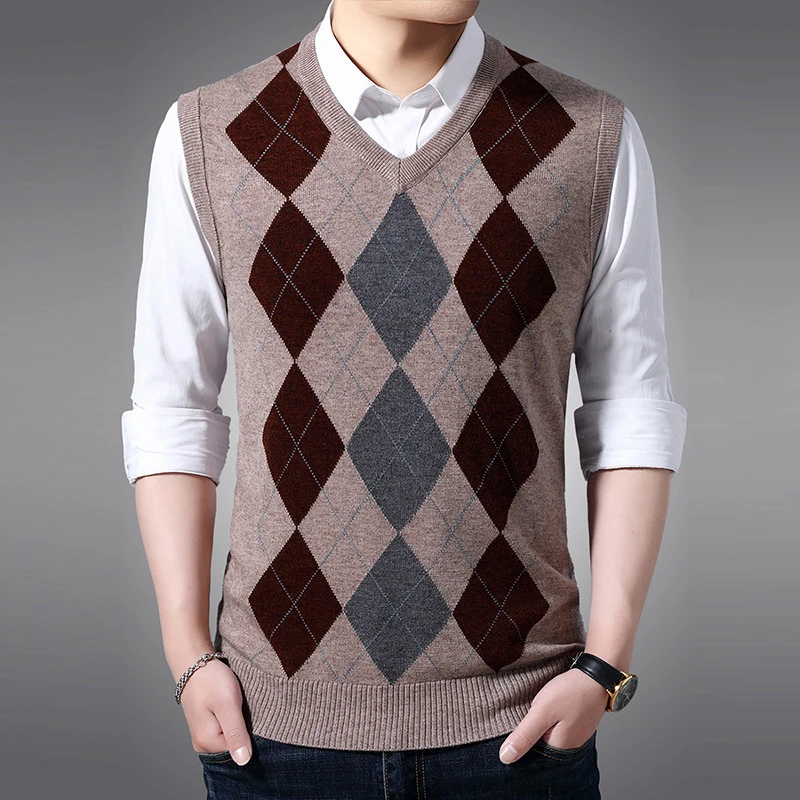 

Autumn Winter Men's Sleeveless Jackets Knitted Warm Waistcoats Casual Men V-Neck Pullovers Uniform Sweater Vests Clothing