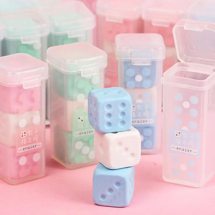 3pcs/box/set Novelty Dice Shaped Erasers 3 Candy Color Eraser Kawaii Stationery School Office Supplies(ss-707)