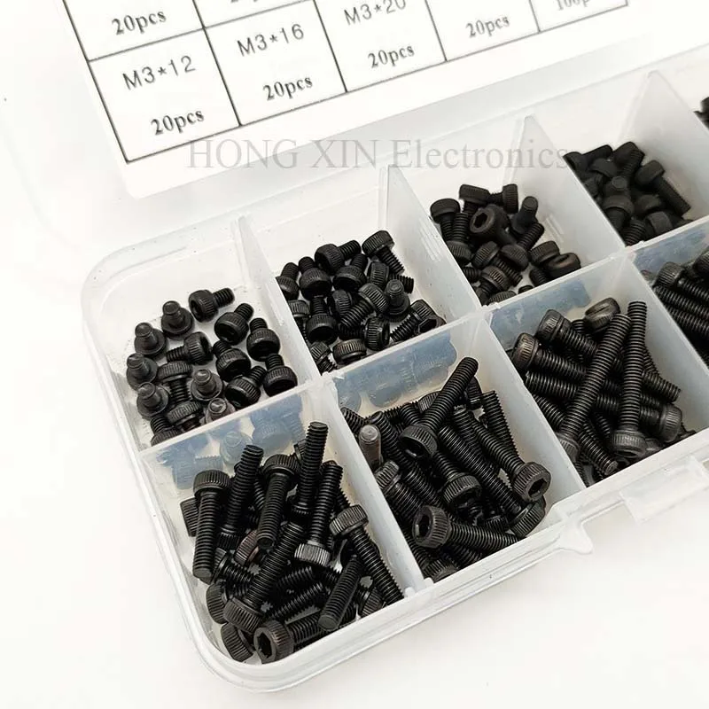 280pcs/set Grade 12.9 Black Alloy Steel screw Iron Screw Hex Socket Head Cap Screw M3*4/5/6/8/10/12/16/20/25 bolts hexagon