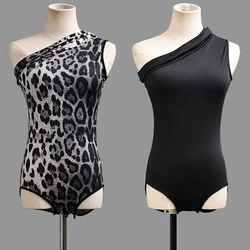 Female Latin Tops Sexy Slanted Shoulder Leopard Bodysuit Ballroom Dance Top Performance Costume Tap Latin Dance Wear Women 897