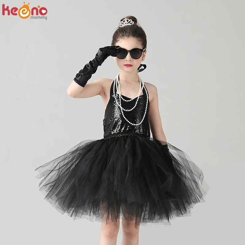 

Детское черное платье-пачка, с блестками, Одри Хепберн, для завтрака в Тиффани, выпускного вечера