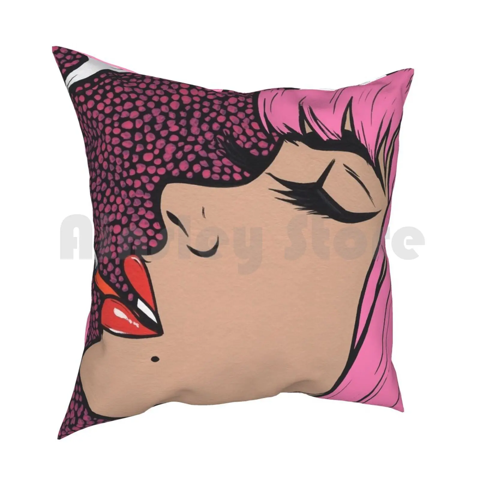 Pink Smoking Comic Girl Pillow Case Printed Home Soft DIY Pillow cover Cigarette Smoke Pink Hair Bangs Model Pop Art