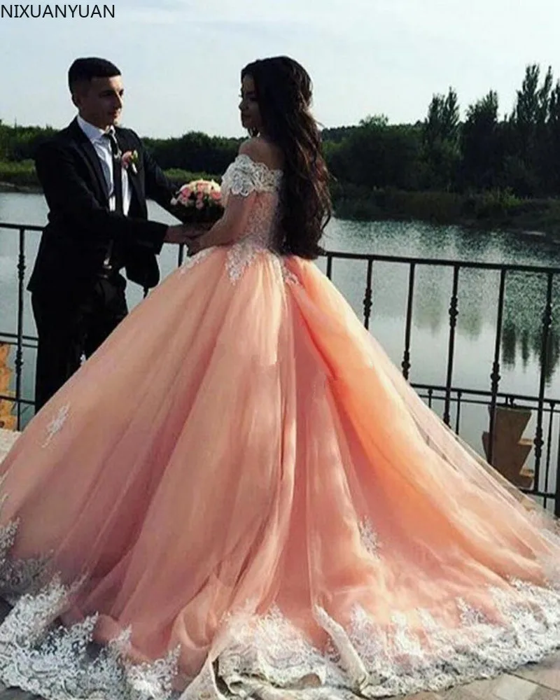 Vestido de baile de quinceañera, vestidos de manga corta con cuello de barco, apliques de tul de talla grande, 16 vestidos de graduación Arabia Saudita