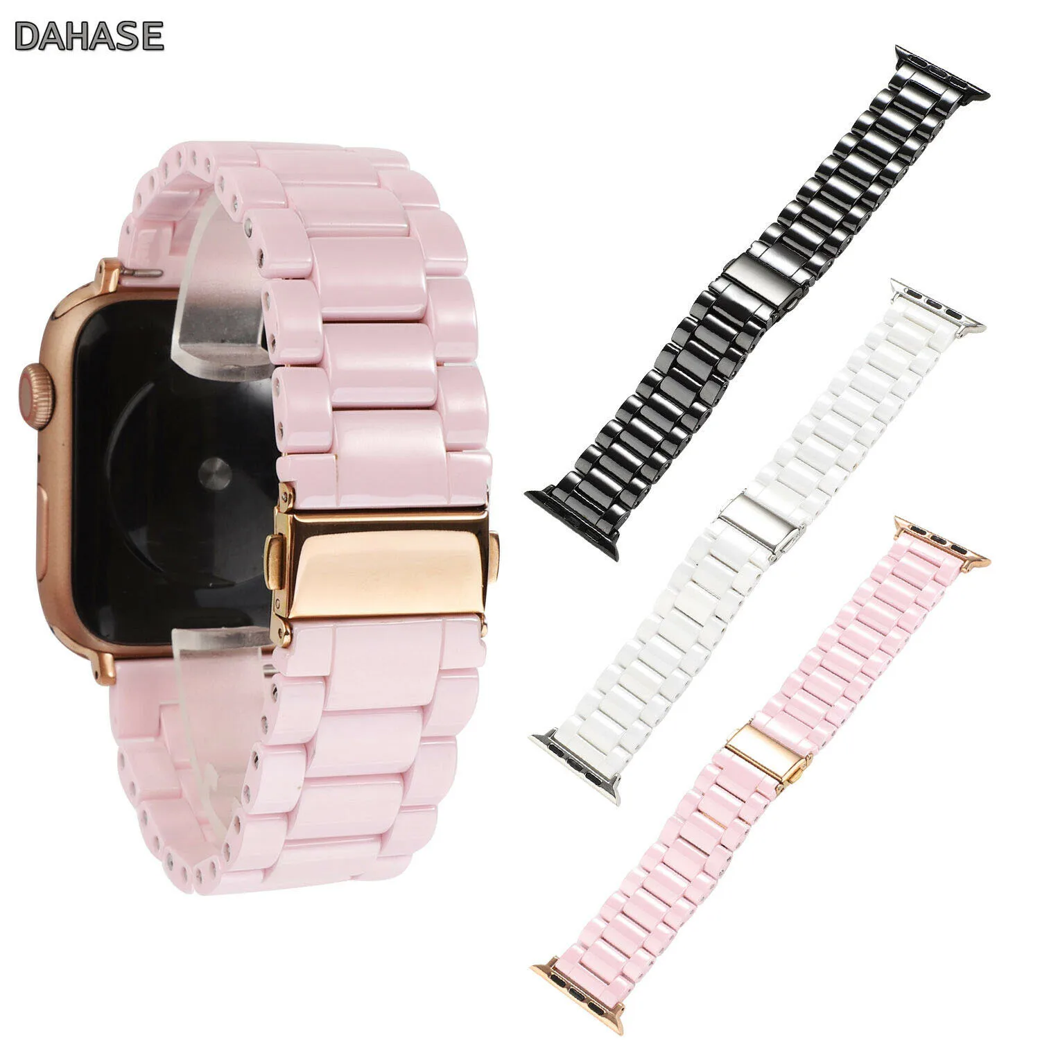 Pink Ceramic Watch Strap for Apple Watch Band Series 6 5 4 3 2 1 Replace Wristband w Adapters For iWatch 44/40/42/38mm Bracelet