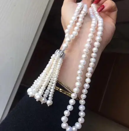 Top new style 8-9 mm REAL Freshwater WHITE pearl necklace 32inch