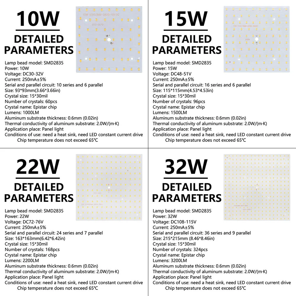 Imagem -03 - Lâmpada Led Grânulo Diodo 250ma Kit Painel de Luz Led Quadrado Placa de Teto Placa da Lâmpada Branco Frio e Quente Fonte Led Diy 10w 15 22 32