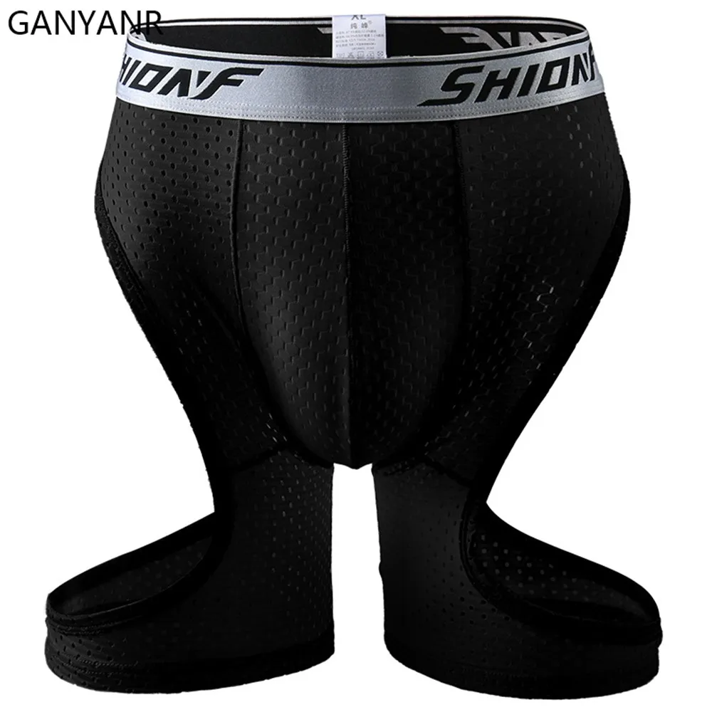 GANYANR Running Tights Men Sexy Compression Shorts Leggings Fitness Sportswear Gym Sport Track Gay Penis Pouch Jogging Training