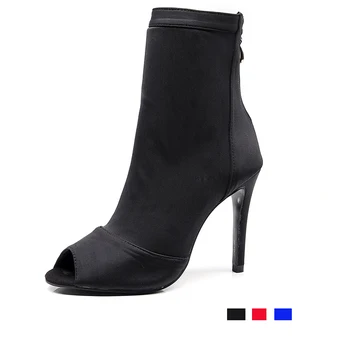 Scarpe da ballo latino da donna per sala da ballo Sandali da ballo salsa Bachata con fondo morbido nero Tacco sottile da donna 8,5 cm/10 cm/11 cm Stivali a calzino