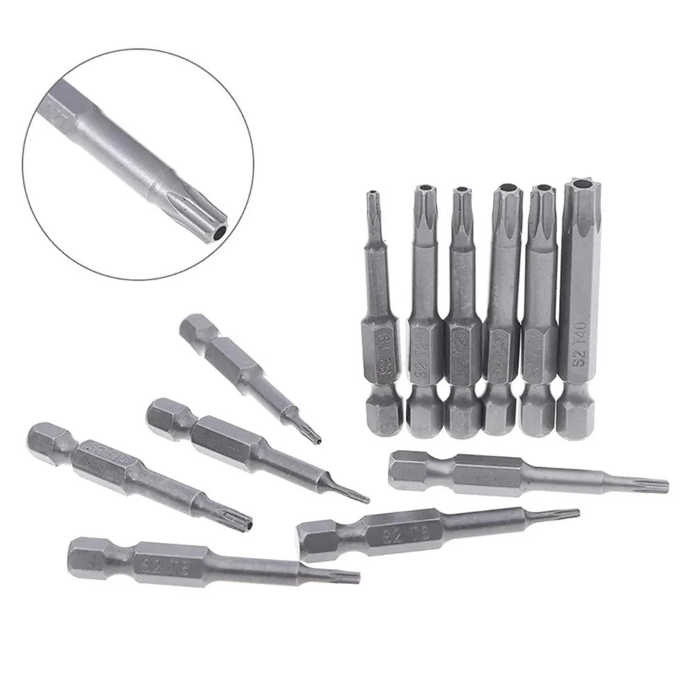 50mm Torx Screwdriver Bits With Hole T5, Torx6, T7, T15 T20 T25 T27 T30 1/4 Inch Hex Shank Electric Screw Driver Star Bit Set