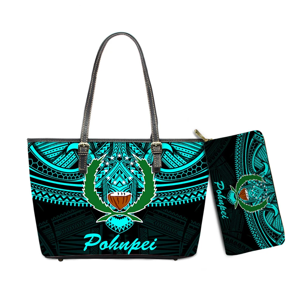 

Noisydesigns Hot Sales Luxuty Women Shoulder And Purse Set Pohnpei Polynesian Samoan Tribal Printed Female PU Leather Handbag