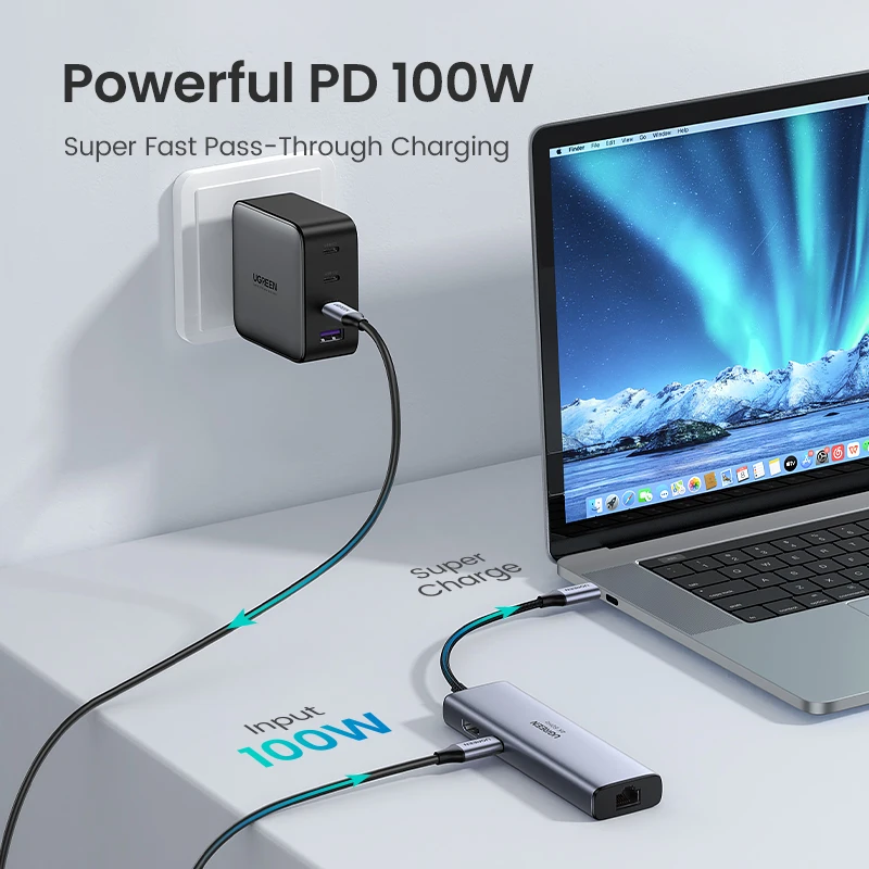 UGREEN-USB C 허브 4K 60Hz c형, HDMI 2.0 RJ45 USB 3.0 PD 100W 어댑터, Macbook Air Pro iPad Pro M1 PC 액세서리