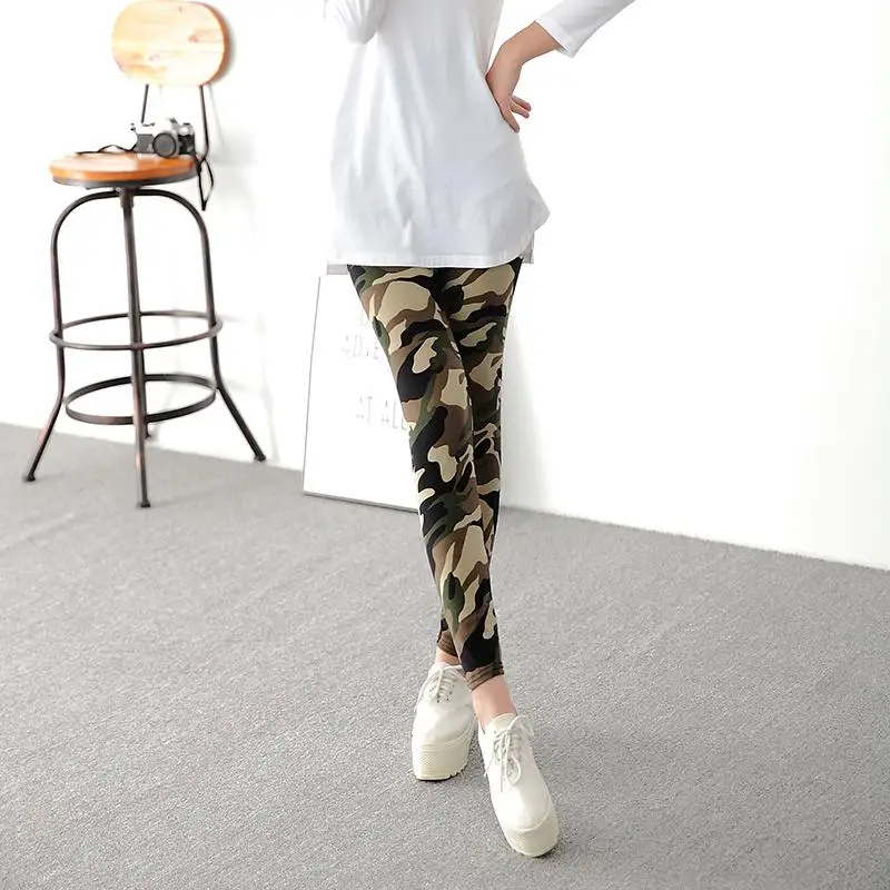 Workout Gym Leggings High Waist Skinny Camouflage Army Green Brushed High Elastic Slim Spring Autumn Women Casual Leggins pants