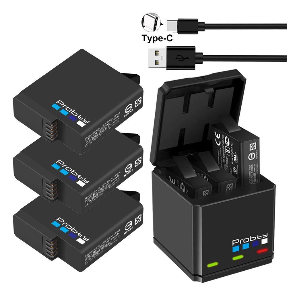 PROBTY dla GoPro AHDBT-501 Hero 7 hero 6 hero 5 czarna bateria + potrójna ładowarka dla Go Pro hero 7 6 5 czarna bateria aparatu