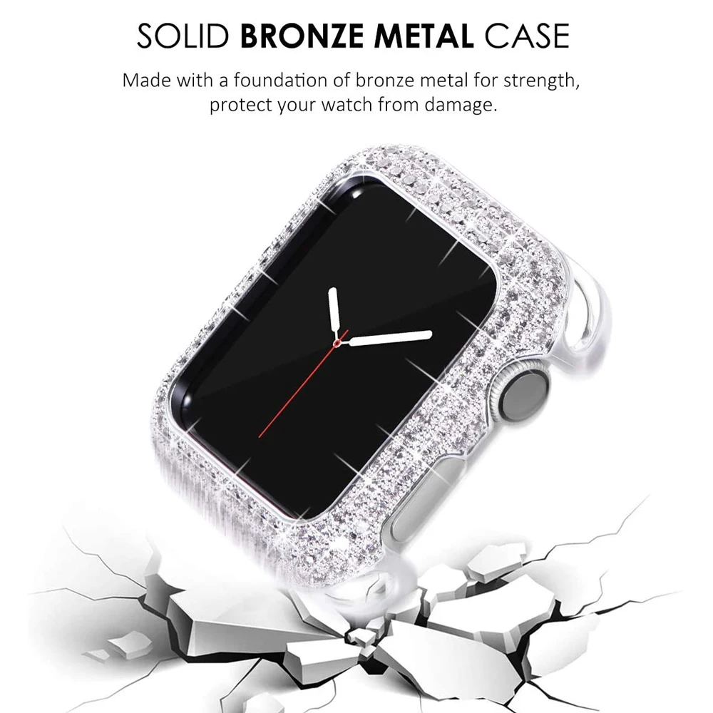 Expensive Metal Frame for Apple Watch Case 41mm 40mm 44mm 45mm iWatch 3 4 5 6 SE Bumper Bling Women Dressy Luxury Shiny Zircon