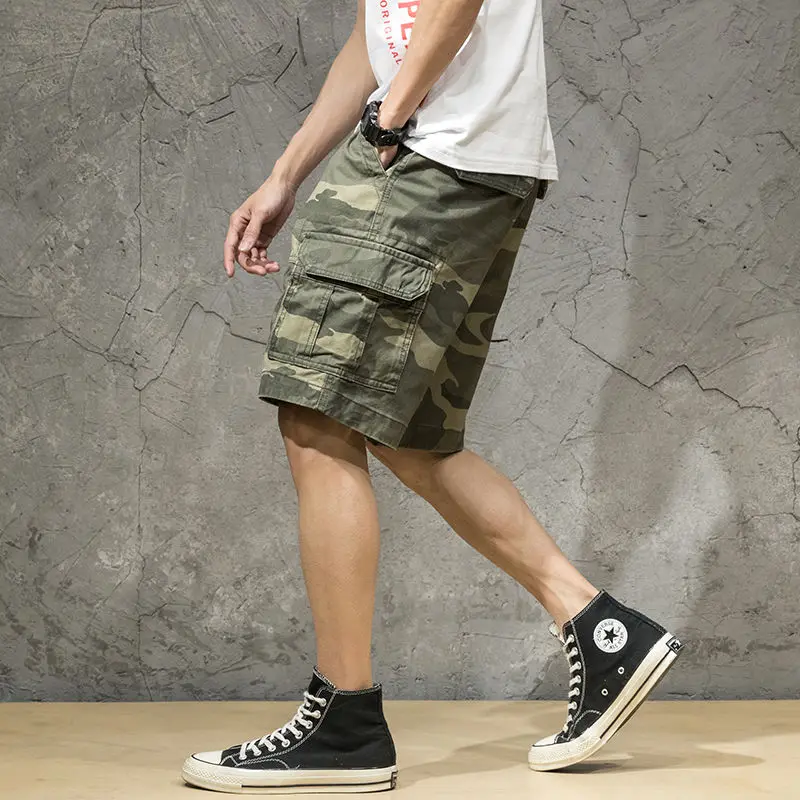 Camouflage Cargo Shorts Mens Sweatshorts Sweat Pants Man Fashion Brand Pure Cotton Trendy Sports Pirate Shorts Loose Casual Pant