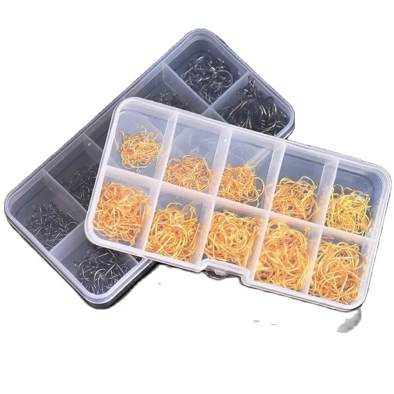 Plastic box packaging 600 Pcs/box 3# -12# 10 Sizes Carbon Steel Fishing Hook Fishhooks Durable Fine fishing hooks