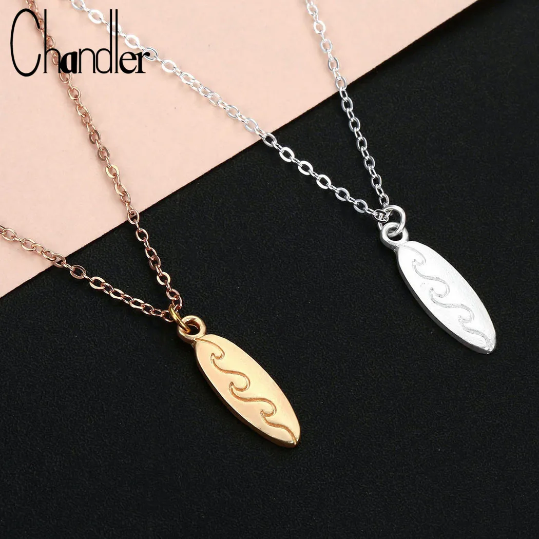 Chandler Surfboard Necklace For Women Girls Surfing Dainty I love Surfer Necklaces Wave Summer  Fashion Beach Jewelry Wholesale