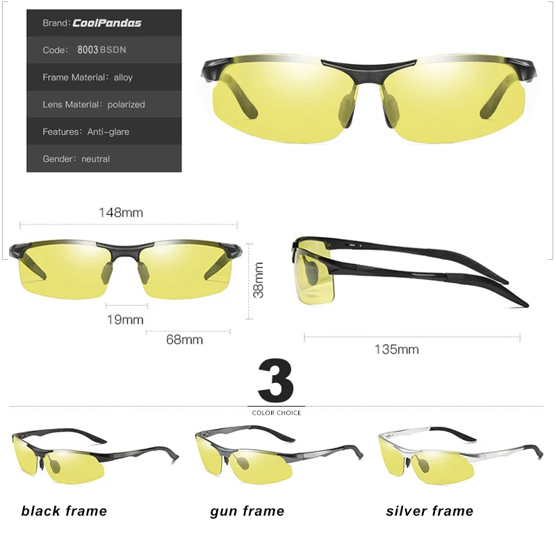 CoolPandas Aluminum Magnesium Sunglasses Polarized Men Photochromic Day Night Safety Driving Sun Glasses Male Anti-Glare Lens