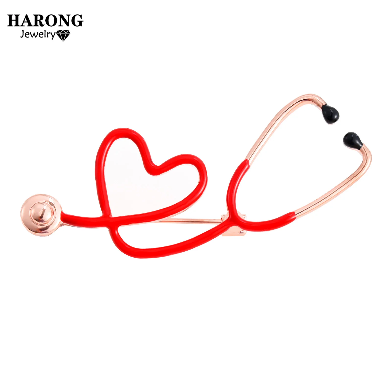 Fashion Red Enamel Medical Stethoscope Brooch Pin Metal Badge for Nurse Doctor Hospital Lapel Pins Women Office Jewelry