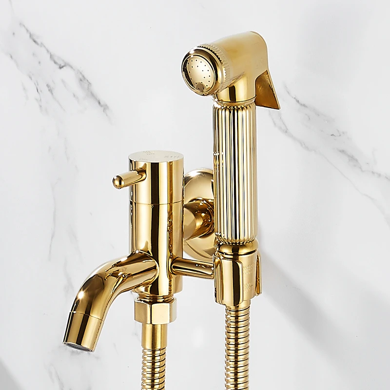 

Toilet Bidet Faucet Bathroom Bidet Mixer Tap Gold Brass Bath Shower Blow-fed Spray Gun Nozzle Bidet Faucet Single Cold Water Tap