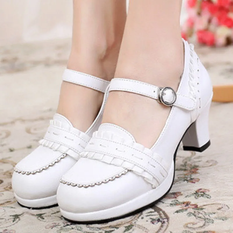 Japanese student sweet lolita shoes vintage round head comfortable women shoes cute bowknot cross strap kawaii shoes loli cos