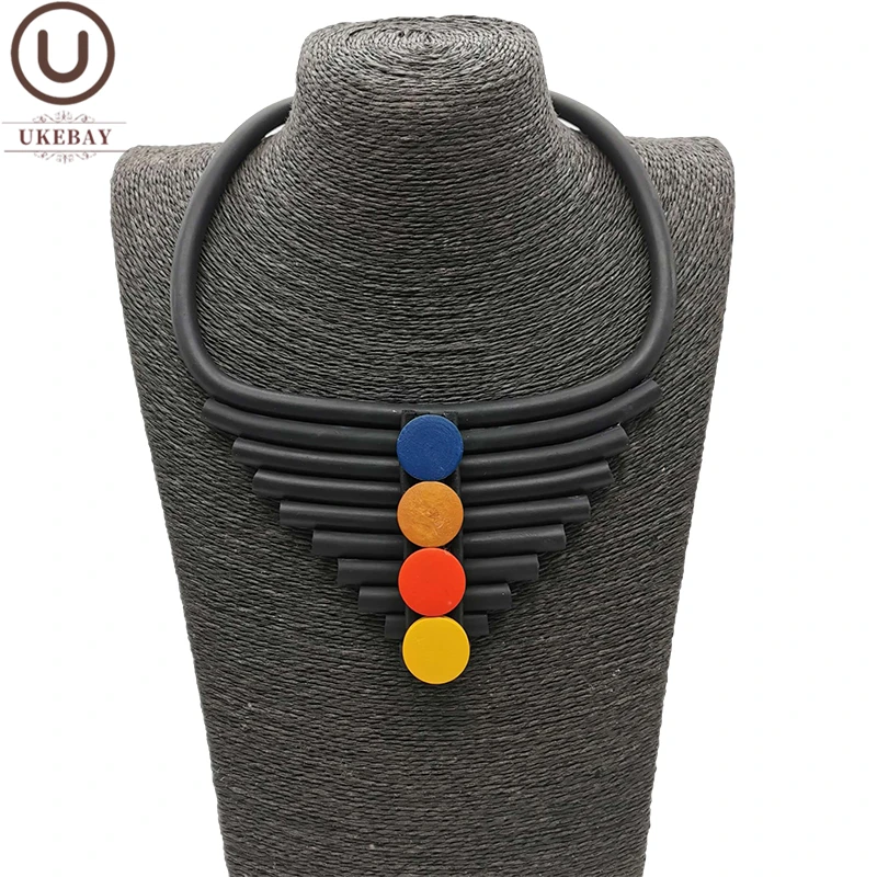 

UKEBAY New Choker Necklaces For Women Rubber Jewelry Multicolor Wood Accessories Gothic Handmade Necklace Party Jewellery Gift