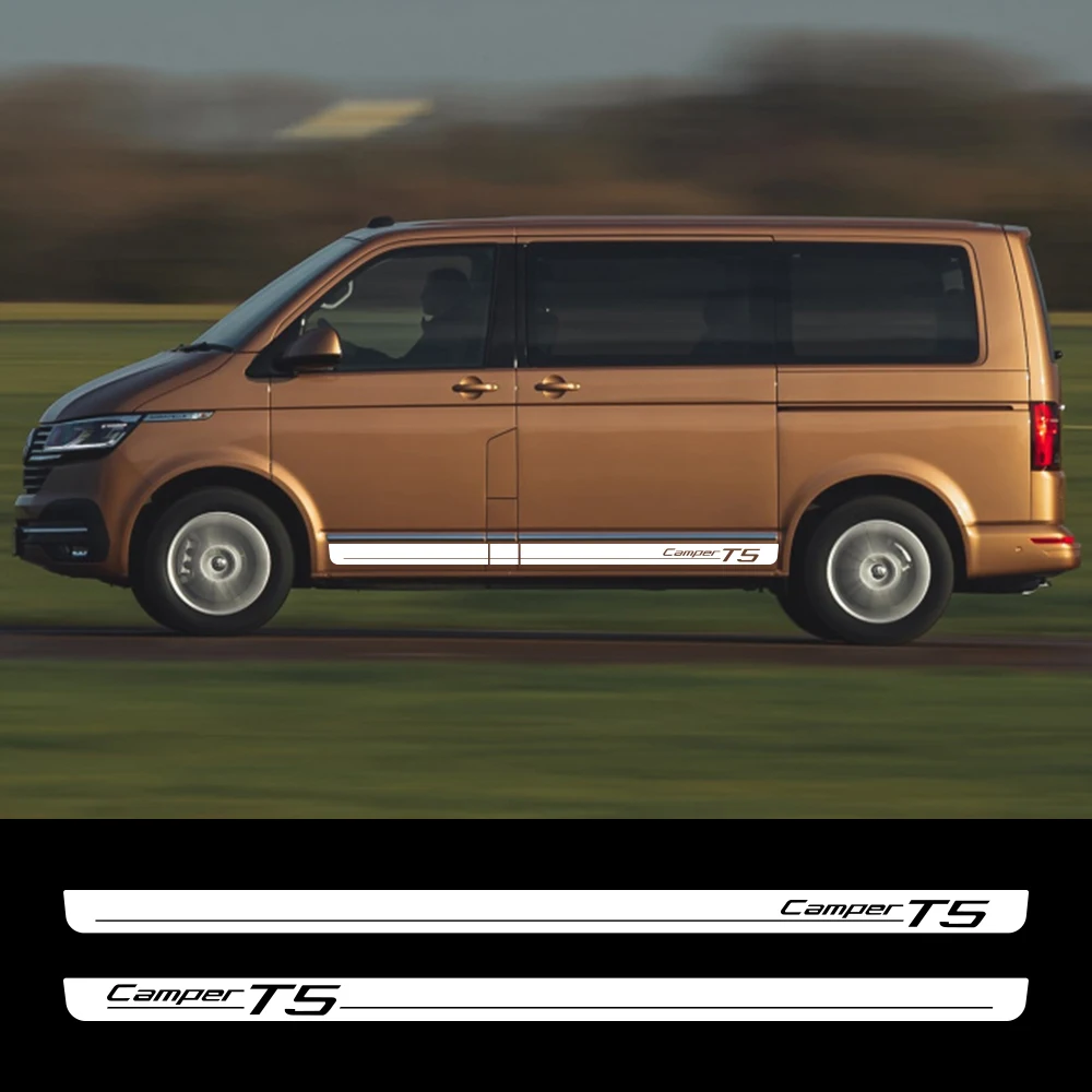 2PCS Car Body Side Skirt Stickers Stripes Graphics Vinyl Decals For Volkswagen VW Transporter Camper T5 Auto Decor Accessories