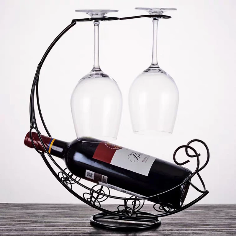 Creative iron art wine rack, high foot cup rack, upside down hanging red wine rack display rack for home European red wine, win