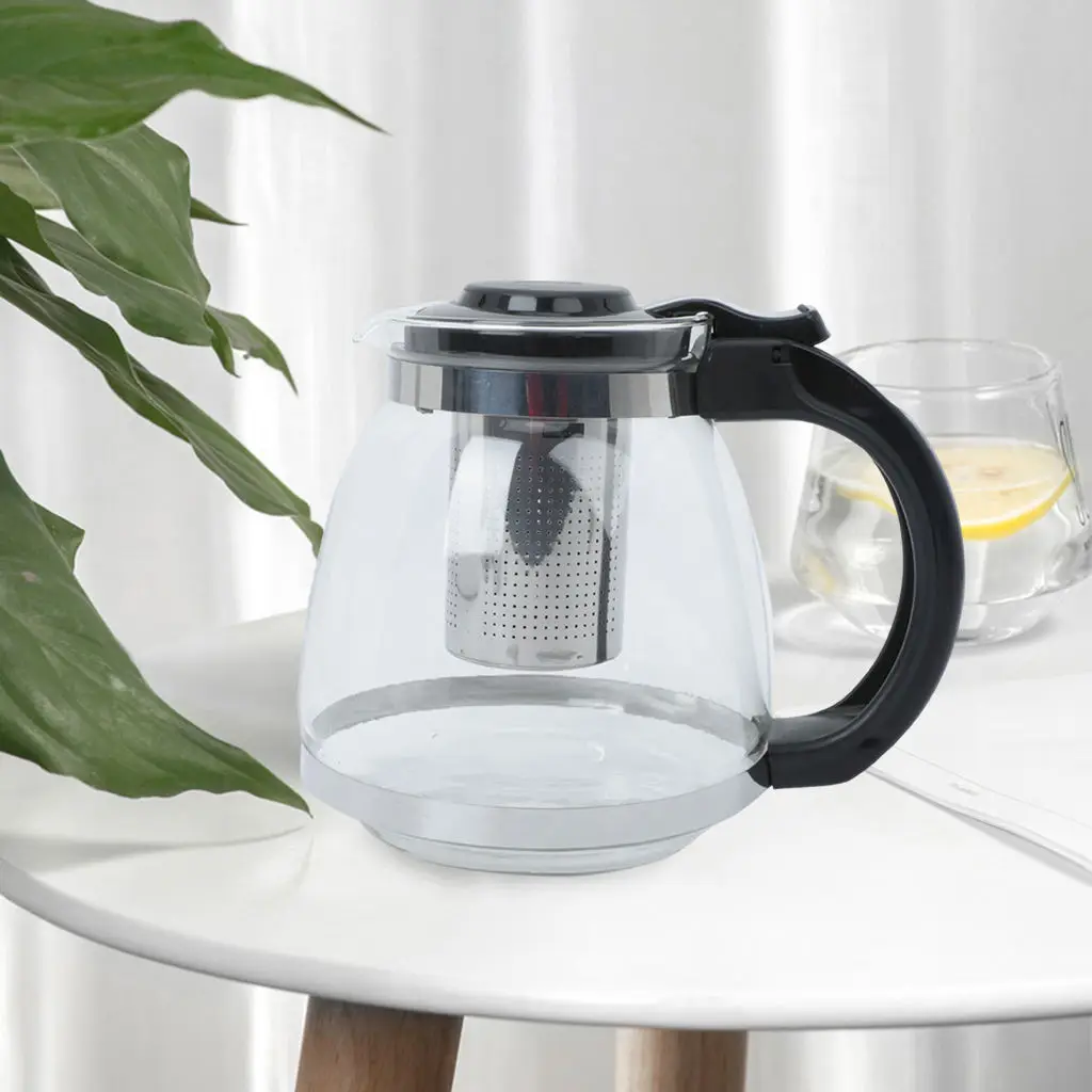 1500ml Glass Teapot Transparent Heat Resistant Loose Leaf Teapot Dishwasher Safe for Home Office