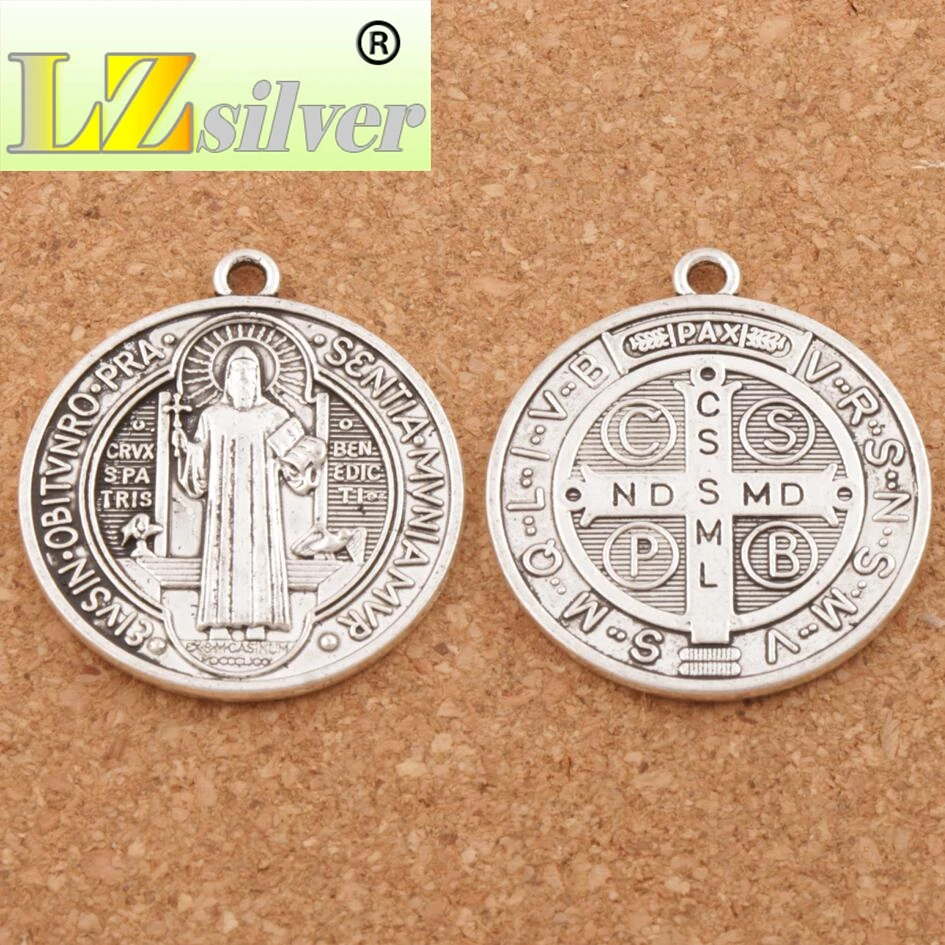 6Pcs Saint St Benedict of Nursia Patron Against Evil Cross Medal Charm Pendant L1646 35x31mm Zinc Alloy