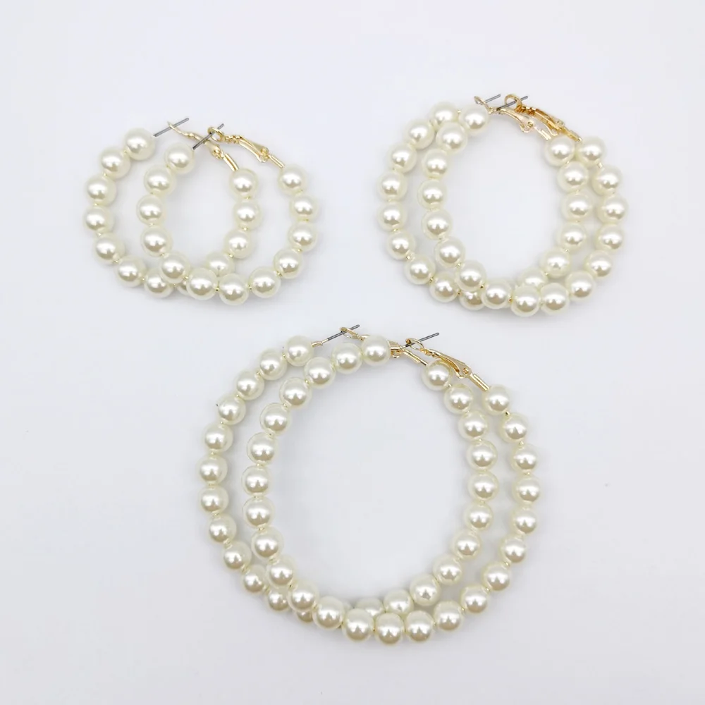 Women Elegant White Pearl Round Circle Hoop Earring Oversize Pearl Geometric Ear Rings Fashion Jewelry