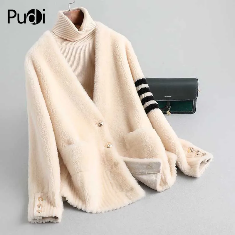 Женское зимнее пальто PUDI из 100% натурального меха, теплая куртка, женское меховое пальто, женская куртка, парка большого размера A89003