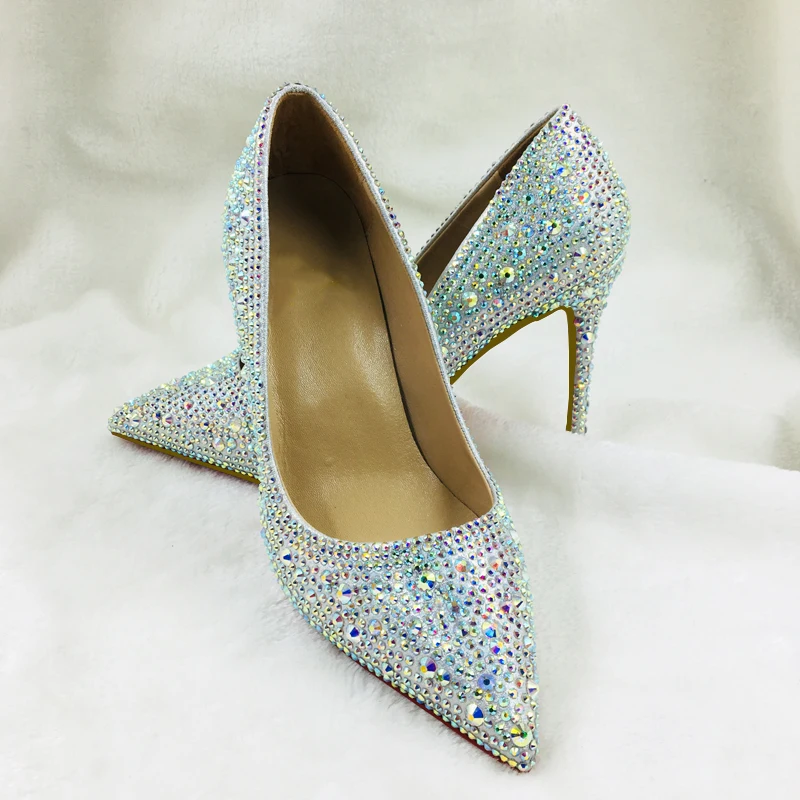 

2020 Spring Wedding Party Season Bling Crystal Pointy Toe Sweet Elegant Women Thin High Heels Shoes