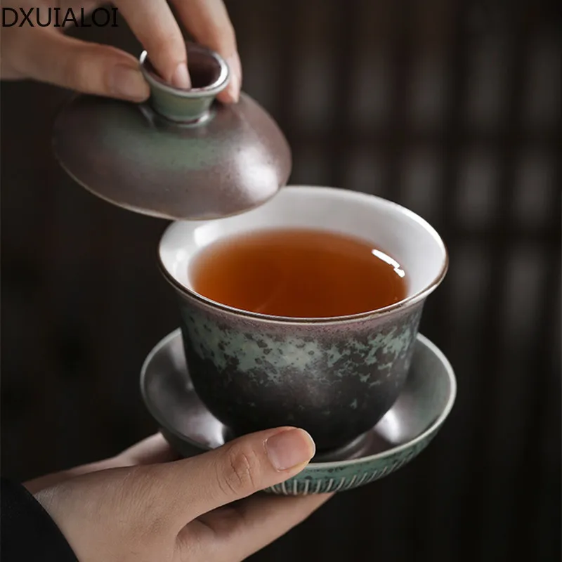 Sancai Tureen Ceramic Kung Fu Creative Tea A Crane Queen's Cup Tea Bowl Gaiwan Ceramic Tureen Set Thick Porcelain Tea Set