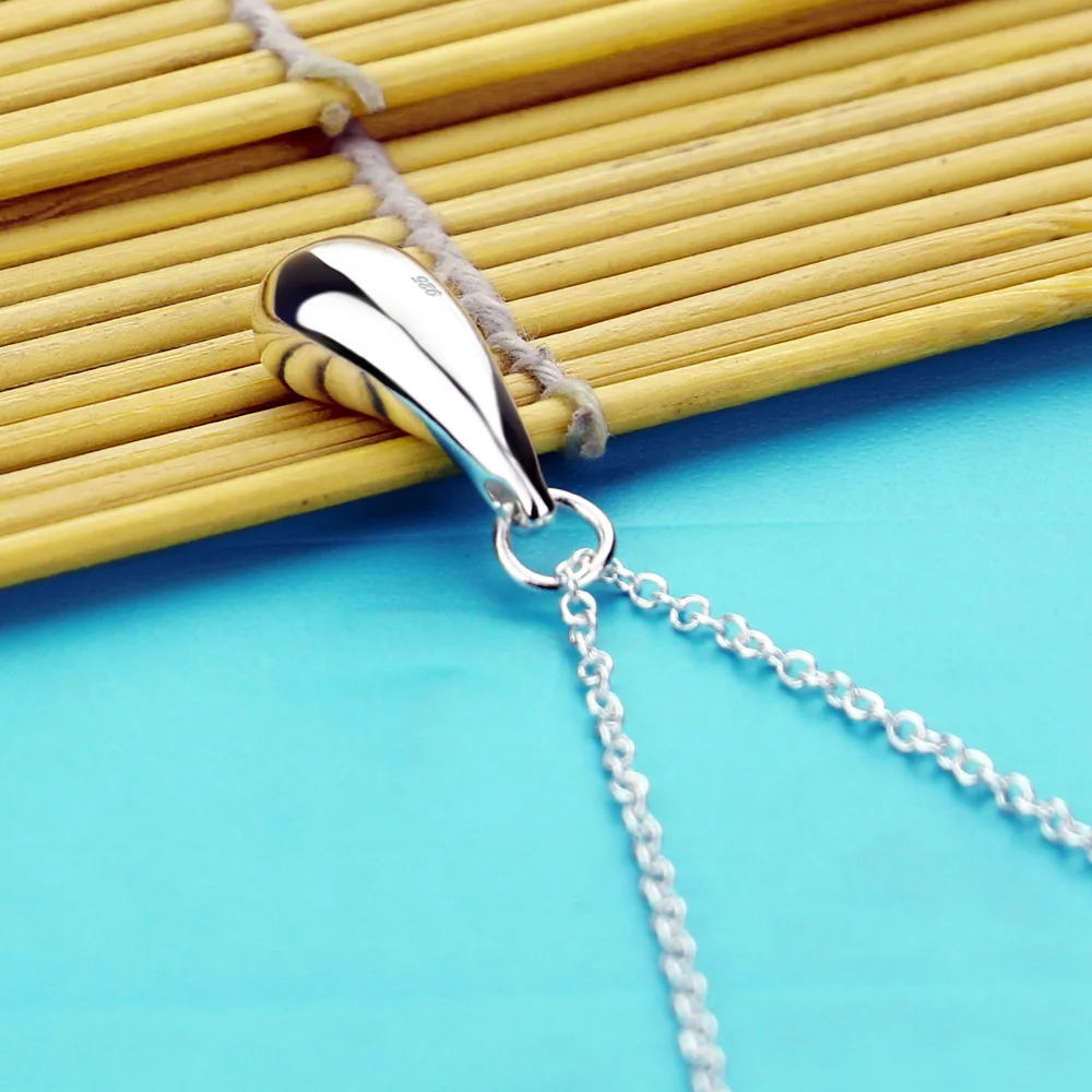 Hot 925 Sterling Silver Necklace For Women Simple Water Drop Pendant Feminine O Chain Clavicle Fashion Jewelry Gift