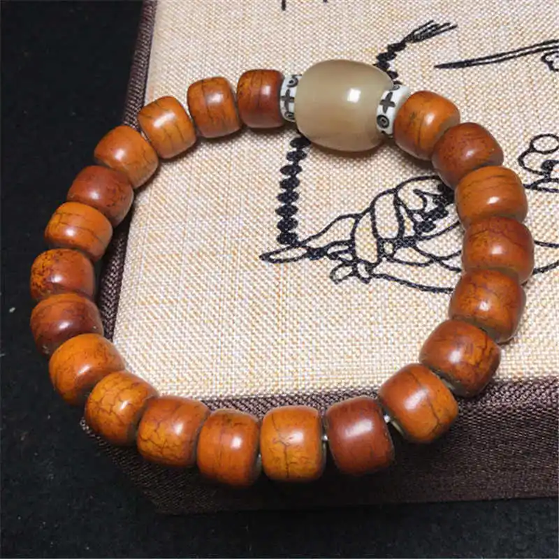 Tibetan Bracelet Stretch Old Color with Yak Horn Barrel Beads Bracelets for Man Woman BB-032