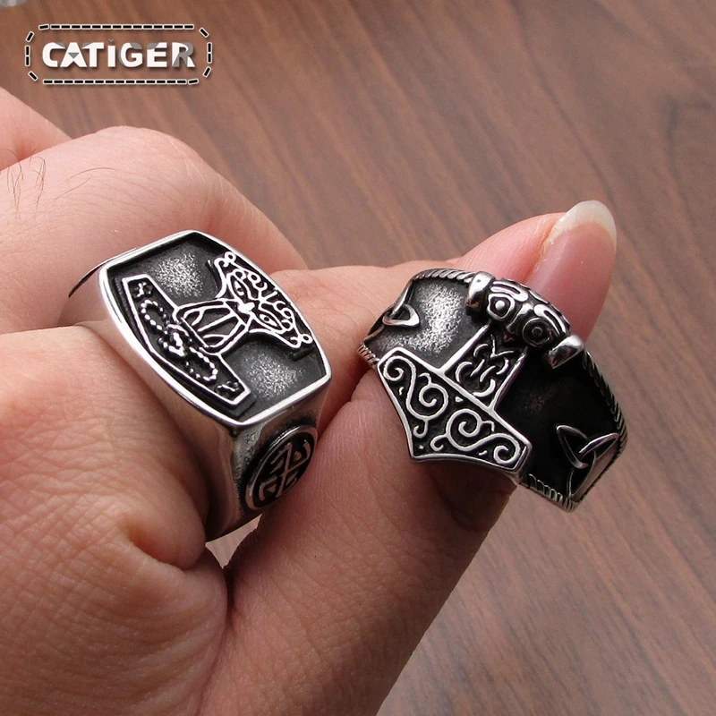 316L Stainless Steel New Viking Ring  Mjolnir Thor Hammer Celtics Knot Rings Men\'s Nordic Amulet Jewelry