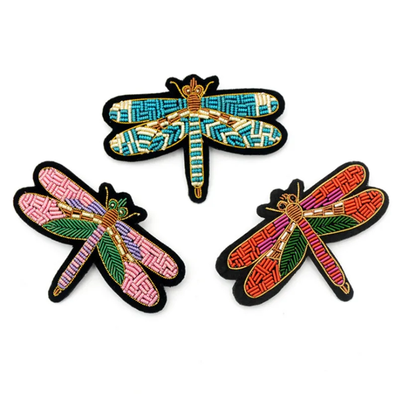 Maxsin 1 Pcs High Quality Handmade Embroidered Indian-Silk Color Dragonfly Brooch Garment Accessories Pin Decorative Patch DIY