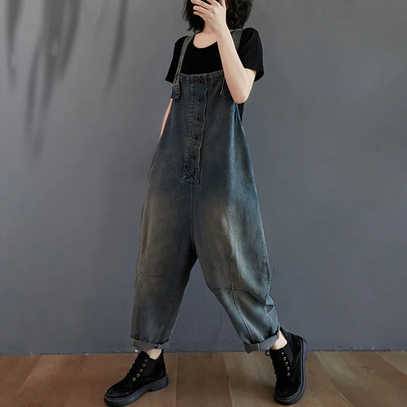 Women Autumn Vintage Denim Jumpsuits New Arrival 2020 Fashion Simple Style Jeans Overalls Female Loose Casual Rompers S1773