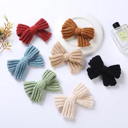 20Pcs Kids Girls Knitted Hair Bow Clips Baby Party Photograph Hairclips Ornament Winter Woolen Hairpins For Child Accessories