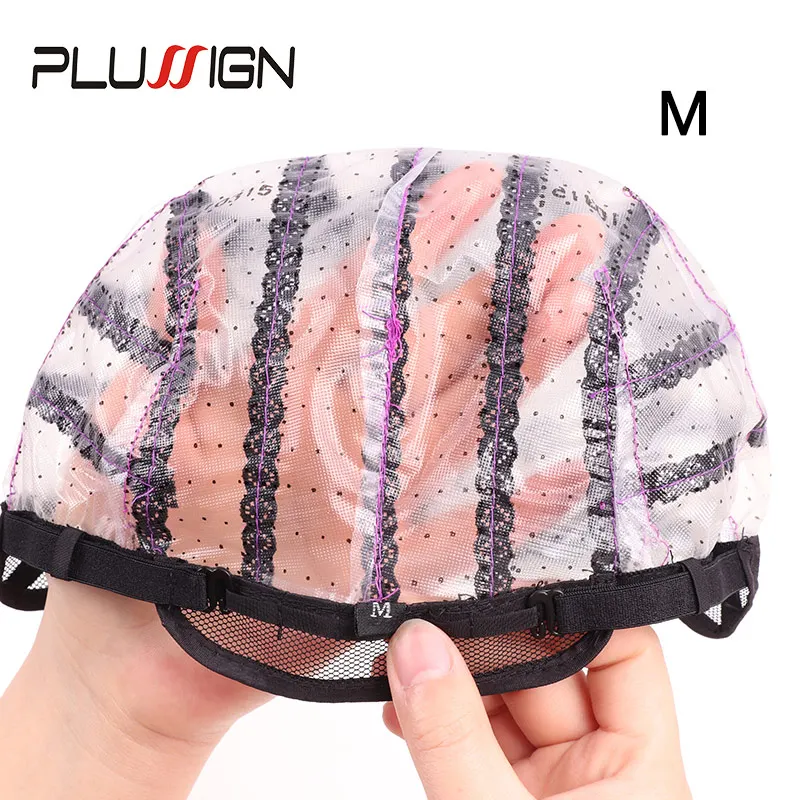1 Teile/los 2 Teile/los Auflösen Perücke Kappe Mit Verstellbaren Riemen S M L Dome Kappen Kunststoff Haar Netze Plussign Perücke, der Basis Mesh Perücke Kappe – Detail 8
