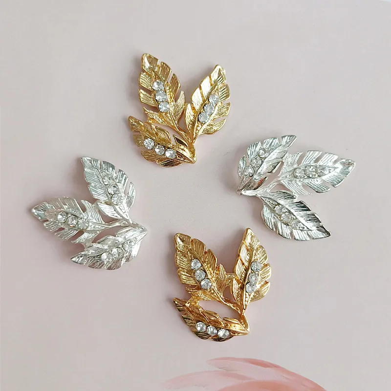 

50PCS 26*29mm Gold/silver color Alloy Material Crystal Leaf Branch Charm Pendant for Wedding Head DIY Handmade Jewelry Making