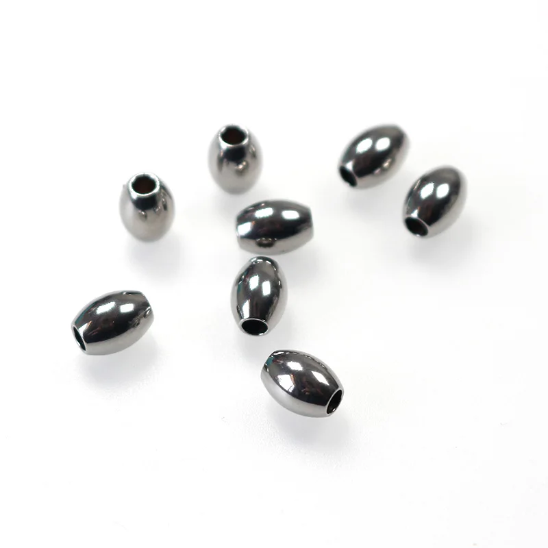 50pcs/Lot 304 Stainless Steel Rice Shape Loose Beads Handmade Woven Bracelets Steel Stone Space Beads DIY Jewelry Findings Make