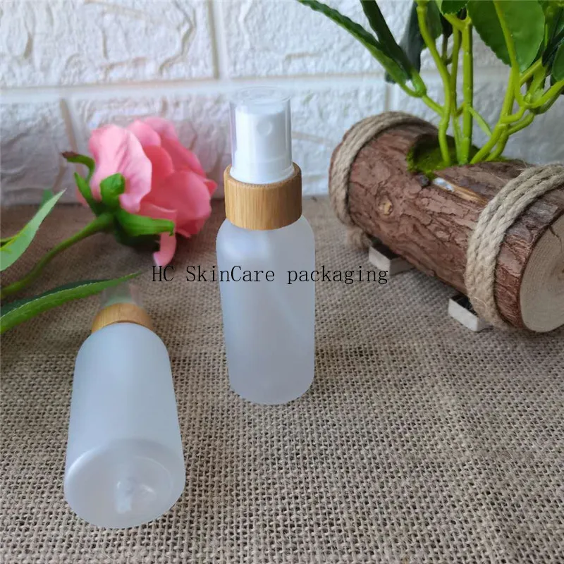 60ml 120ml 150ml  mist spray bottle pet  clear plastic bottle sprayer for cosmetic with bamboo wood cap lotion pump dispenser