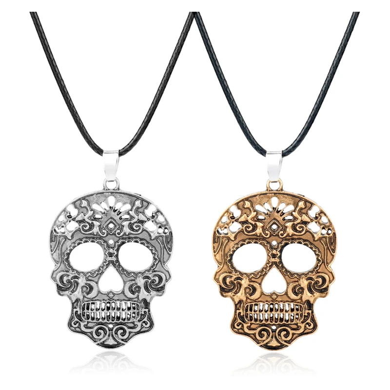 HANCHANG Fashion Jewelry Mexican Sugar Skull Pendant Necklace Day Of The Dead Skeleton Necklace Women Men Best Accessories Gift