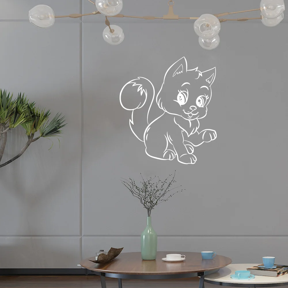 Cartoon Cat Wall Stickers Home Decoration For Living Room Bedroom Fridge Kitchen Art Mural Waterpoof Peel & Stick PVC Wallpaper