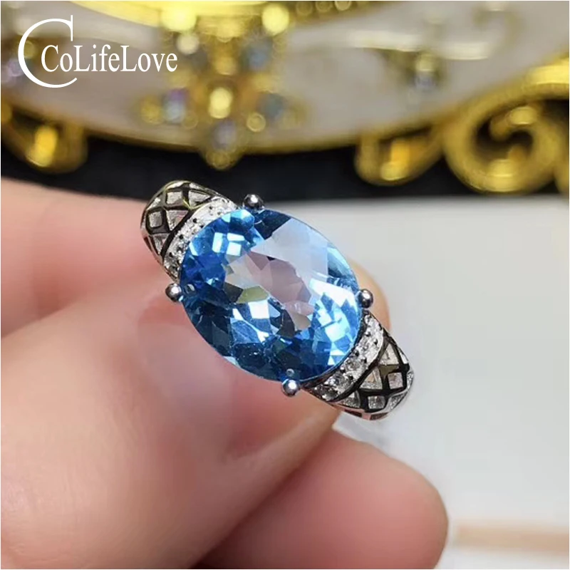 

CoLife Jewelry 100% Natural Topaz Ring 8mm*10mm 3ct VVS Grade Sky Blue Topaz Silver Ring 925 Silver Topaz Jewelry Gemstone Ring